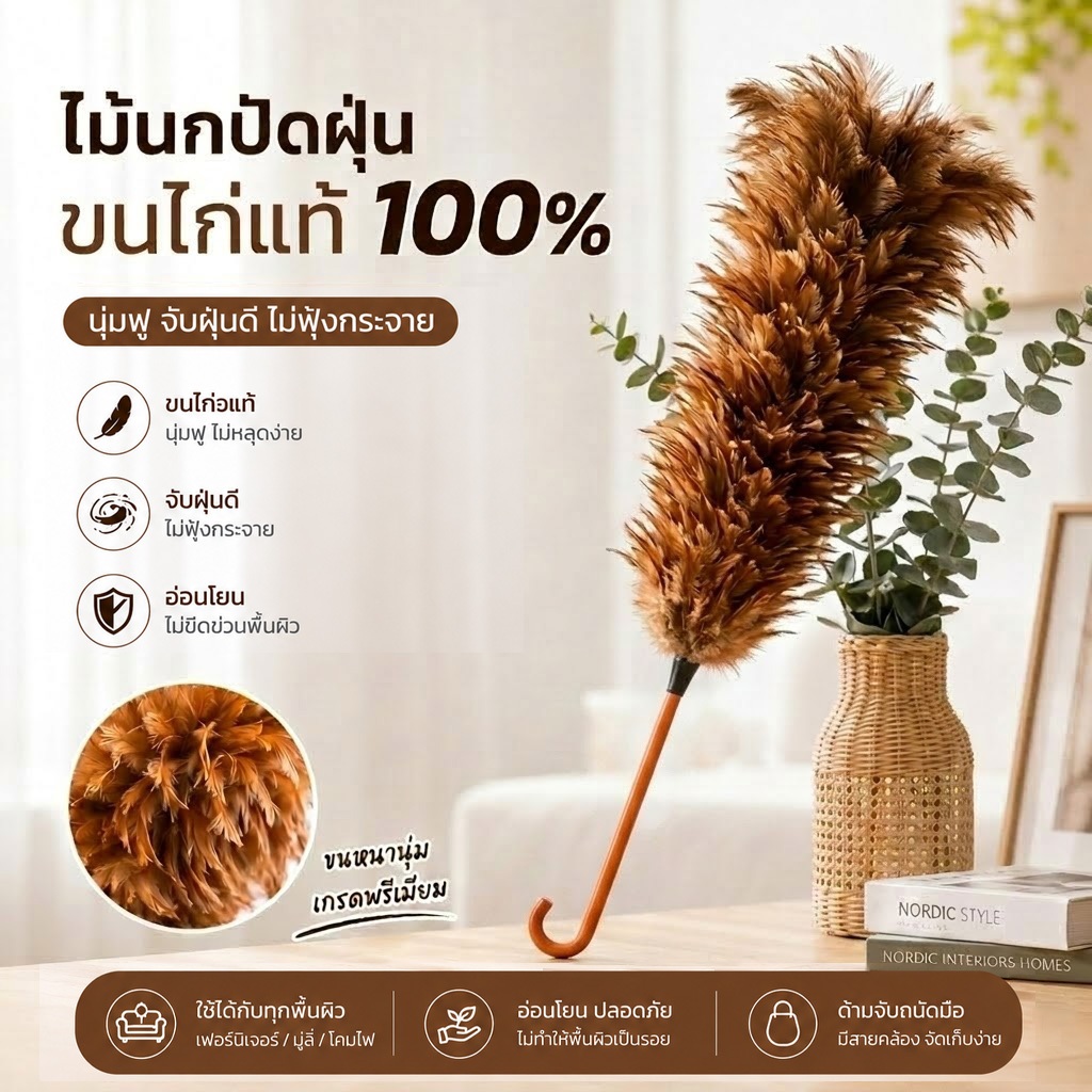 CSH ไม้ปัดฝุ่นขนไก่ ไมโครไฟเบอร์ ดักฝุ่นดี ไม่ฟุ้งกระจาย น้ำหนักเบา มีตะขอแขวน จัดเก็บง่าย ใช้ทำความสะอาดบ้าน/รถยนต์