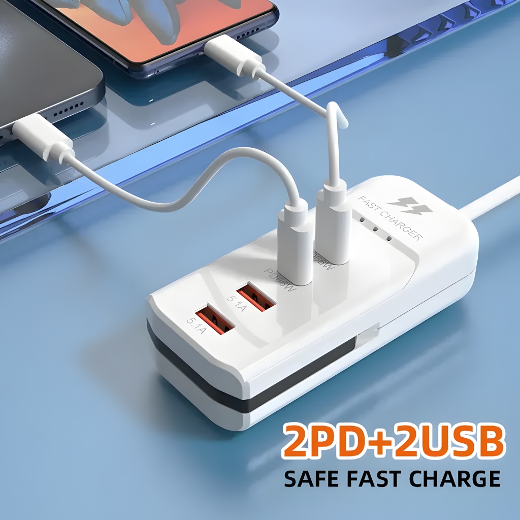 รางปลั๊กไฟตั้งโต๊ะ 5-in-1 รุ่น J01 ชาร์จเร็ว เอาต์พุต 5A 66W พร้อม USB Type-C ไฟเกินตัดอัตโนมัติครับ QC3.0 / PD ชาร์จ