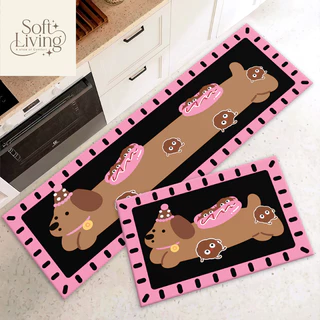 พรมเช็ตคู่ลายสัตว์ 3D (ไร้ขอบ) เซ็ต 2 ชิ้น กันลื่น ซับน้ำดี Cute Style 40x120+40x60 cm