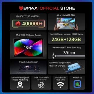 (100 ออเดอร์แถมฟรีเคส) Android16 BMAX I14 แท็บเล็ต 13.4 นิ้ว│RAM 24GB (4+20) + ROM 128GB│UNISOC T7280│10000mAh ประกัน1ปี