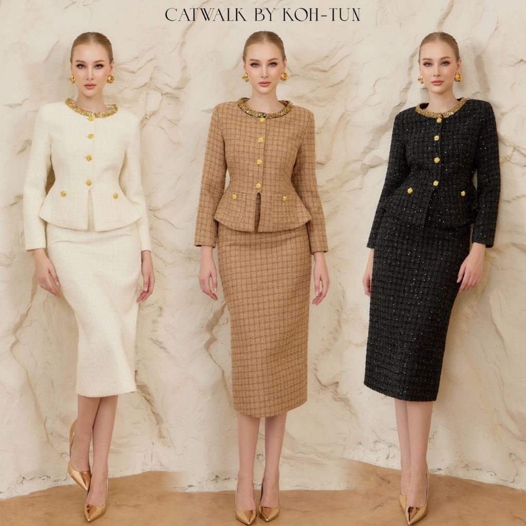 Catwalk■ชุดเซตเสื้อผ้าทวิต+กระโปรงสุดหรู