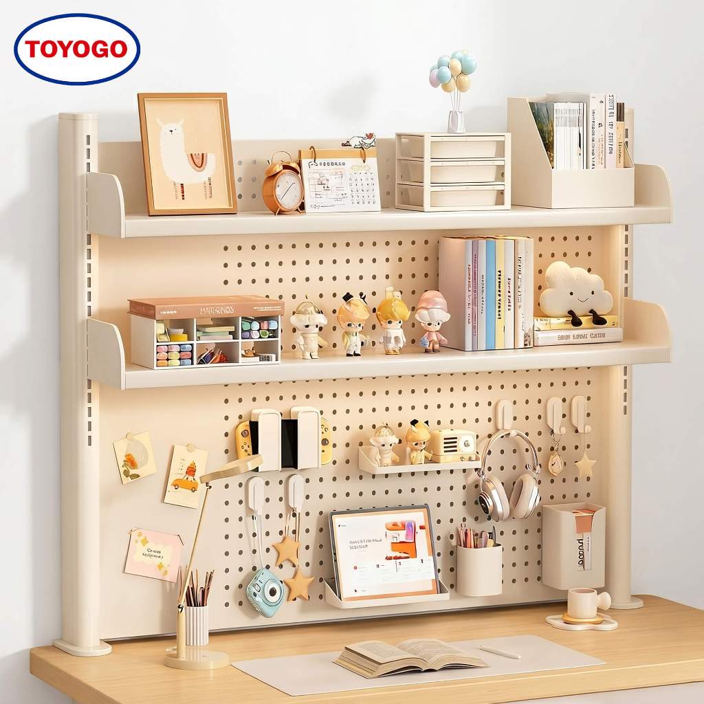 TOYOGO ชั้นวางโต๊ะคอม DIY Pegboard ปรับความสูงได้ ยืดหดได้ จุของได้เยอะ โครงเหล็กแข็งแรง ประหยัดพื้นที่
