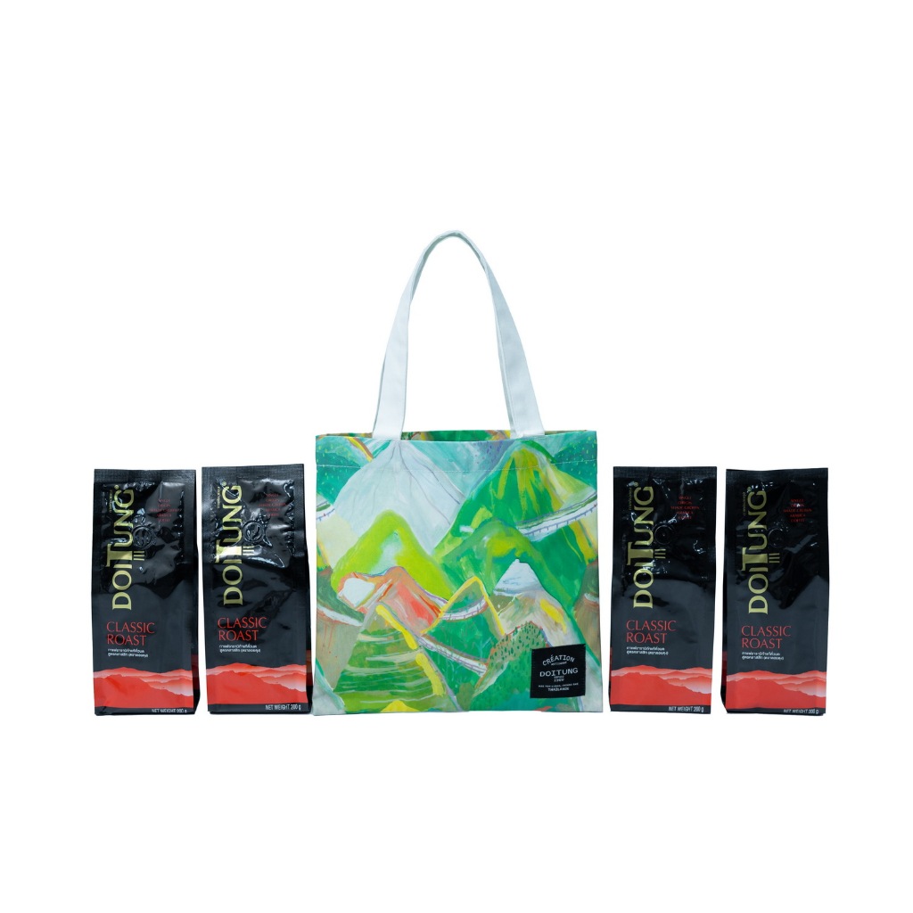 DoiTung กาแฟคั่วบด สูตรคลาสสิค โรสต์ 4 ถุง ฟรี Tote Bag S (PET) 1 ใบ