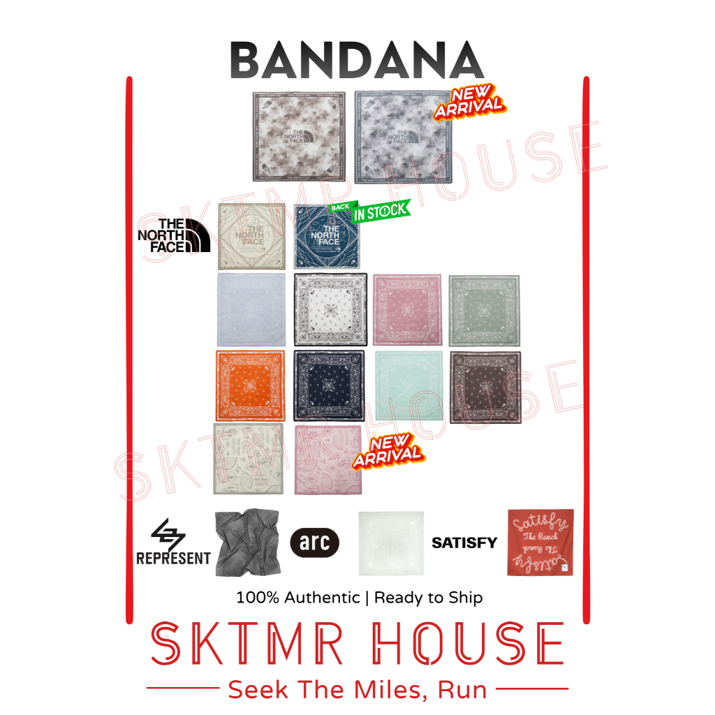 [พร้อมส่ง/ส่งด่วน] Bandana ผ้าพันคอ Satisfy, EOU, URH, ARC, TheNorthFace
