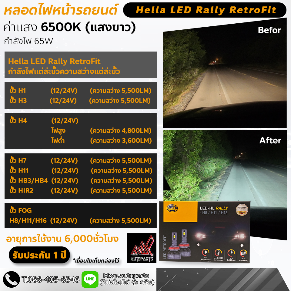 หลอดไฟหน้ารถยนต์ Hella LED Rally RetroFit ค่าแสง 6500K (สินค้าของแท้ พร้อมส่ง) รับประกัน 1ปี