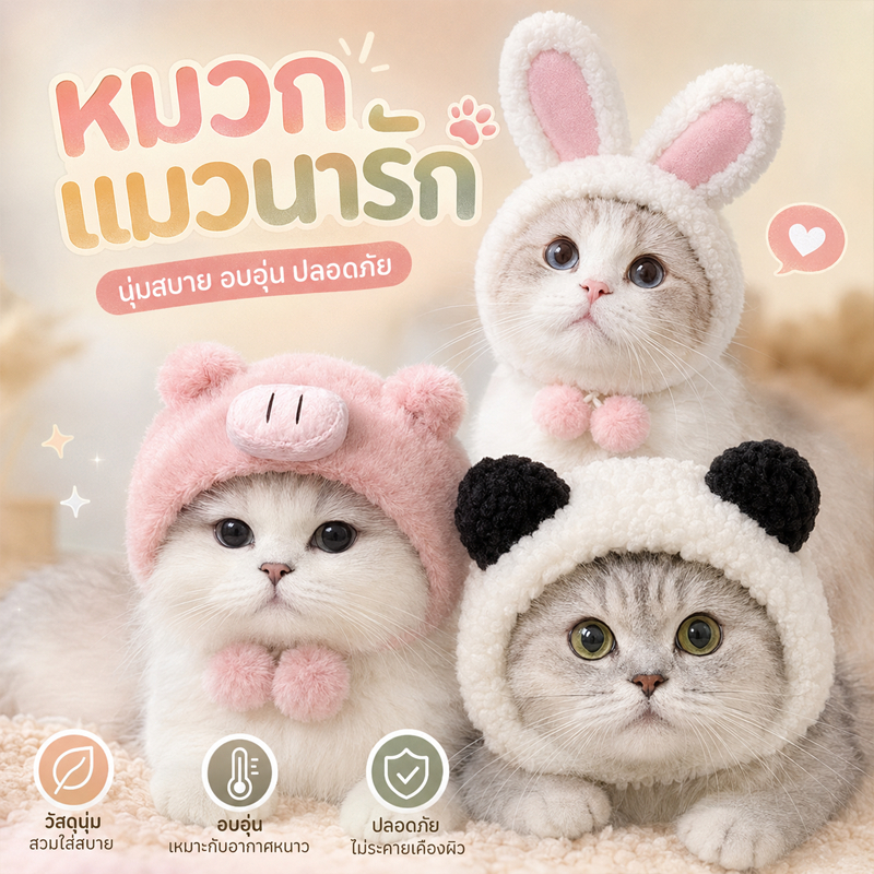 หมวกแมว วิกผมแมว หมวกสุนัข คลุมหัวสัตว์ น่ารักและสะดวกสบาย หมวกวันหยุด เสื้อผ้าสัตว์เลี้ยงเทศกาล