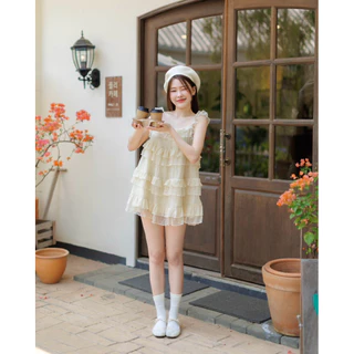 -𝐂𝐡𝐢𝐯𝐚- PEONY MINI DRESS | (แบบสวมหัว)มินิเดรสระบายไล่เลเยอร์ แต่งลูกไม้