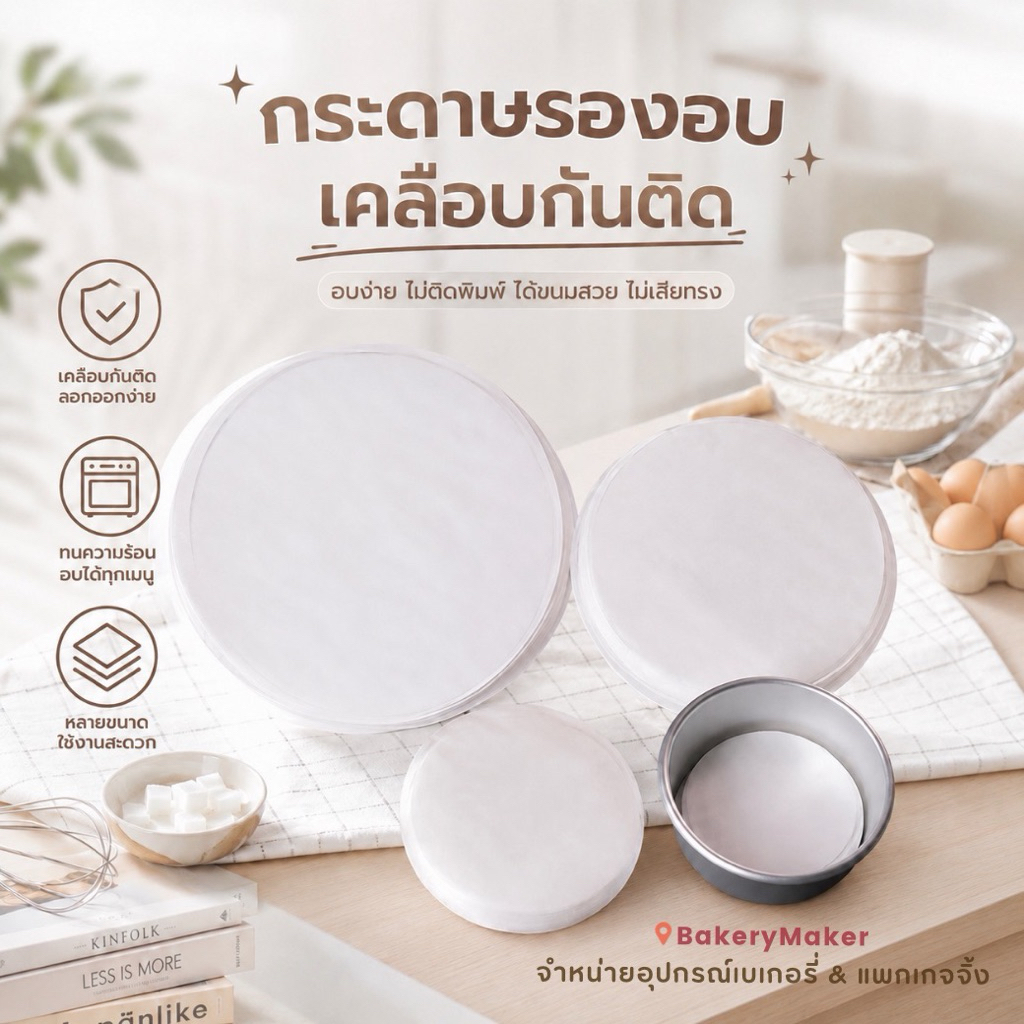 กระดาษไขรองอบ วงกลม non - stick  ขนาด 4-8 นิ้ว Baking Paper กระดาษรองอบ สำเร็จรูป ไม่ต้องตัดเอง