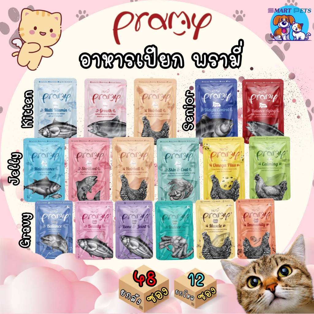 [ยกโหล 12 ซอง/ยกลัง 48 ซอง] Pramy อาหารเปียกแมว พรามี่ แบบซอง 70 กรัม