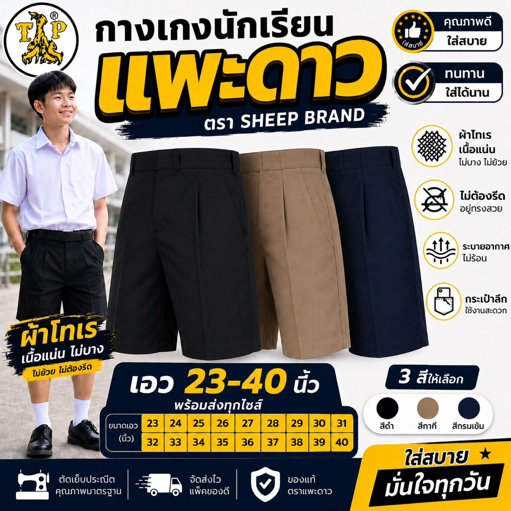 กางเกงนักเรียนผ้าโทเรตราแพะดาว (มีบิลเบิกโรงเรียนให้ทุกคำสั่งซื้อ)