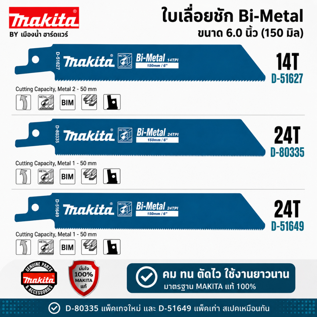 MAKITA D-80335 D-51627 D-51633 D-51655 D-51661 B-16776 B-16782 ใบเลื่อยชัก ใบเลื่อย แท้ 6 นิ้ว / 9 นิ้ว  Bi-Metal