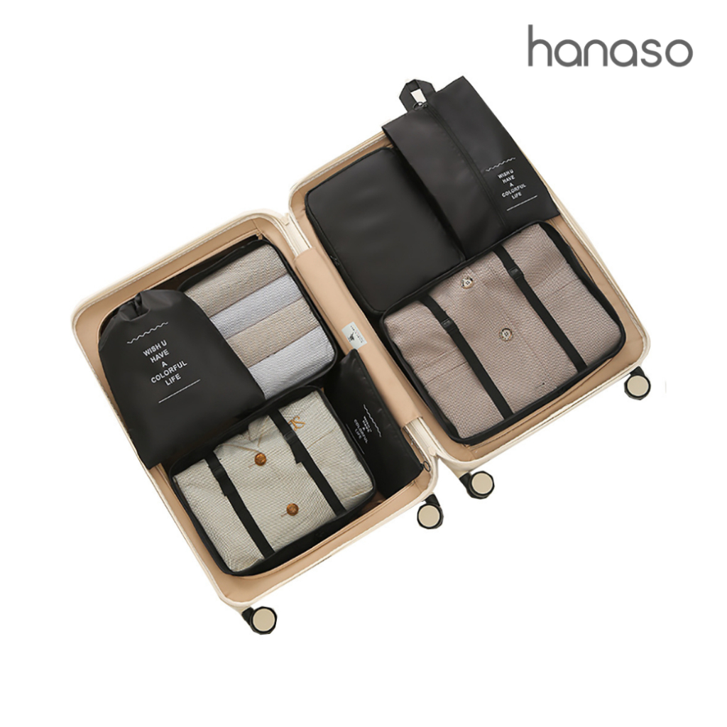 Hanaso กระเป๋าจัดเสื้อผ้า เซ็ตจัดกระเป๋าเดินทาง 7 ชิ้น ถุงจัดระเบียบ กันน้ำ ประหยัดพื้นที่ Packing Cube Set