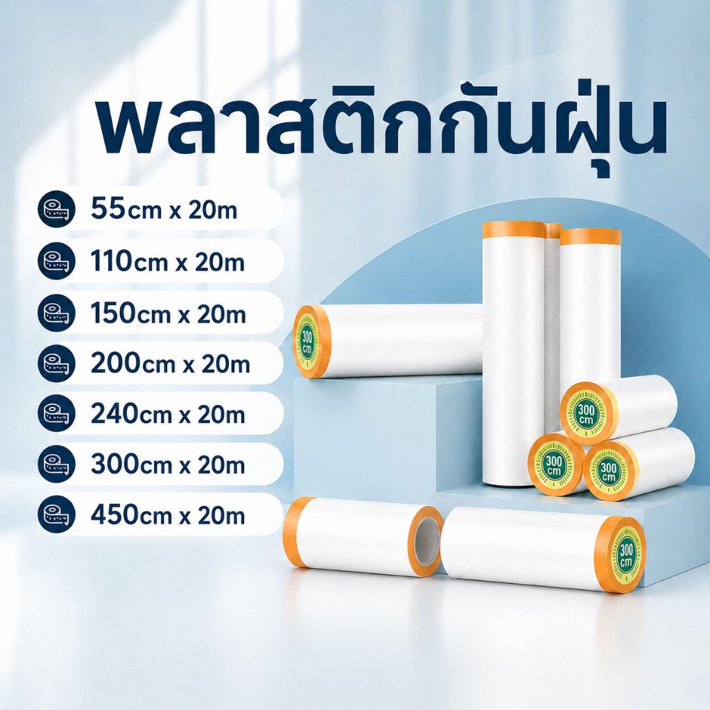 พลาสติกปิดพ่นสี ฟิล์มพลาสติกกันฝุ่น พลาสติกคลุมเฟอร์นิเจอร์ ยาว 20 เมตร ที่กันฝุ่น ฟิล์มหนา แข็งแรง