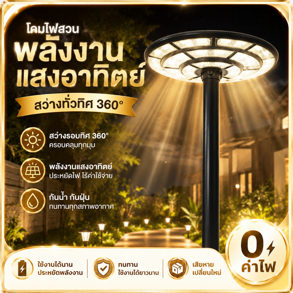 【อัพเกรดความสว่าง💥💥】ไฟโซล่าเซลล์ UFOไฟถนน ไฟถนนโซล่าเซลล์20000000W Solar Light IP67 ป้องกันฟ้าผ่า แสงสีขาว