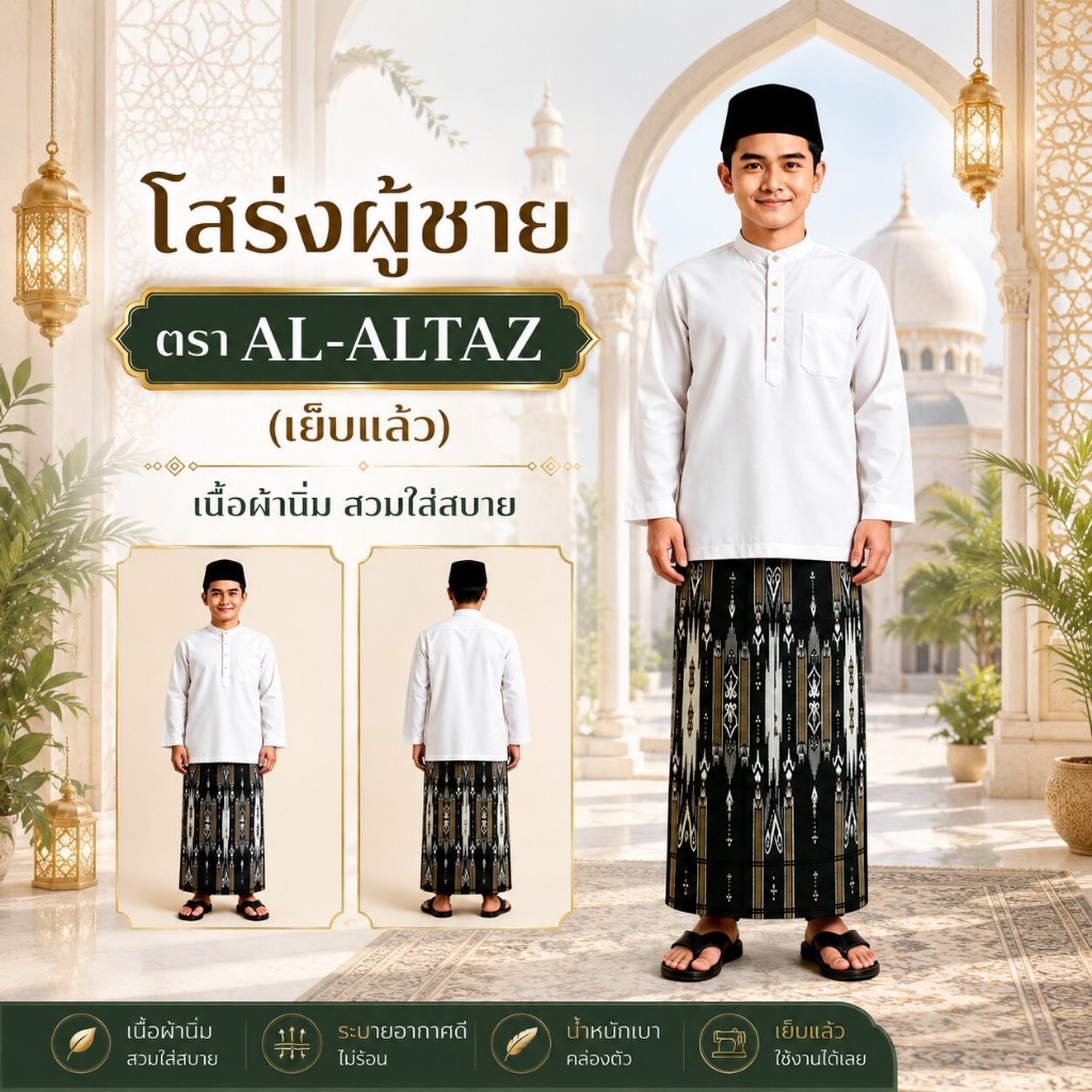 SOPHIA โสร่งชาย ตรา AL-ALTAZ (เย็บแล้ว) เนื้อผ้านิ่ม สวมใส่สบาย รหัส SRA35