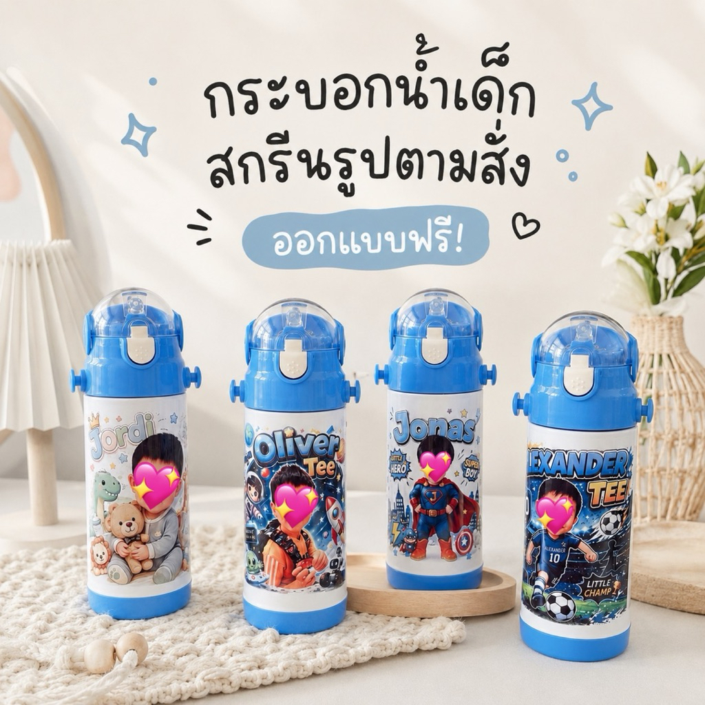 (เตรียมส่ง1วันสินค้าพร้อมส่ง)กระบอกน้ำเด็กสกรีนรูปตามสั่ง ขนาด 350ml | กระบอกน้ำเด็กเก็บความเย็นสกรีนรูป