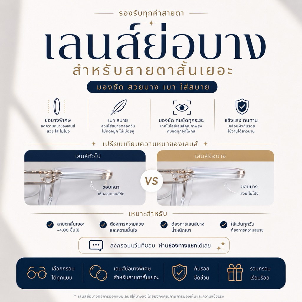 เลนส์ย่อบาง (เลือกกรอบแว่นได้ทุกแบบ) แจ้งค่าสายตา ทักแชท