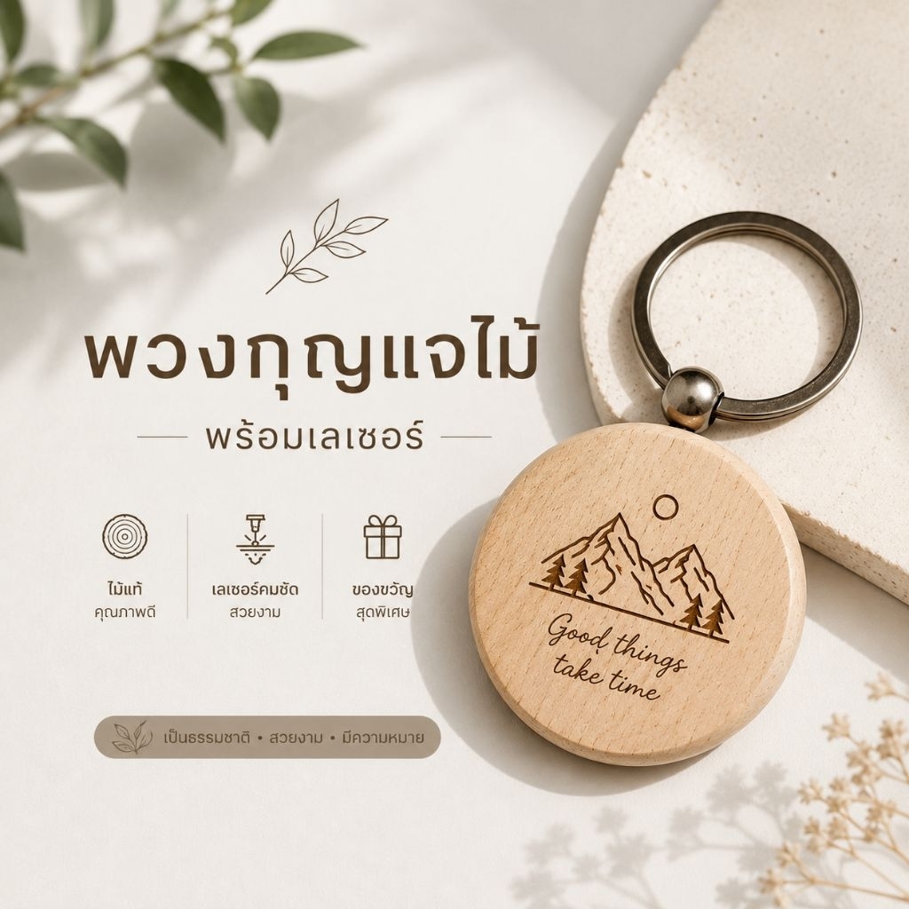 พวงกุญแจไม้ ทะเบียนรถ ชื่อ ข้อความ ของที่ระลึก