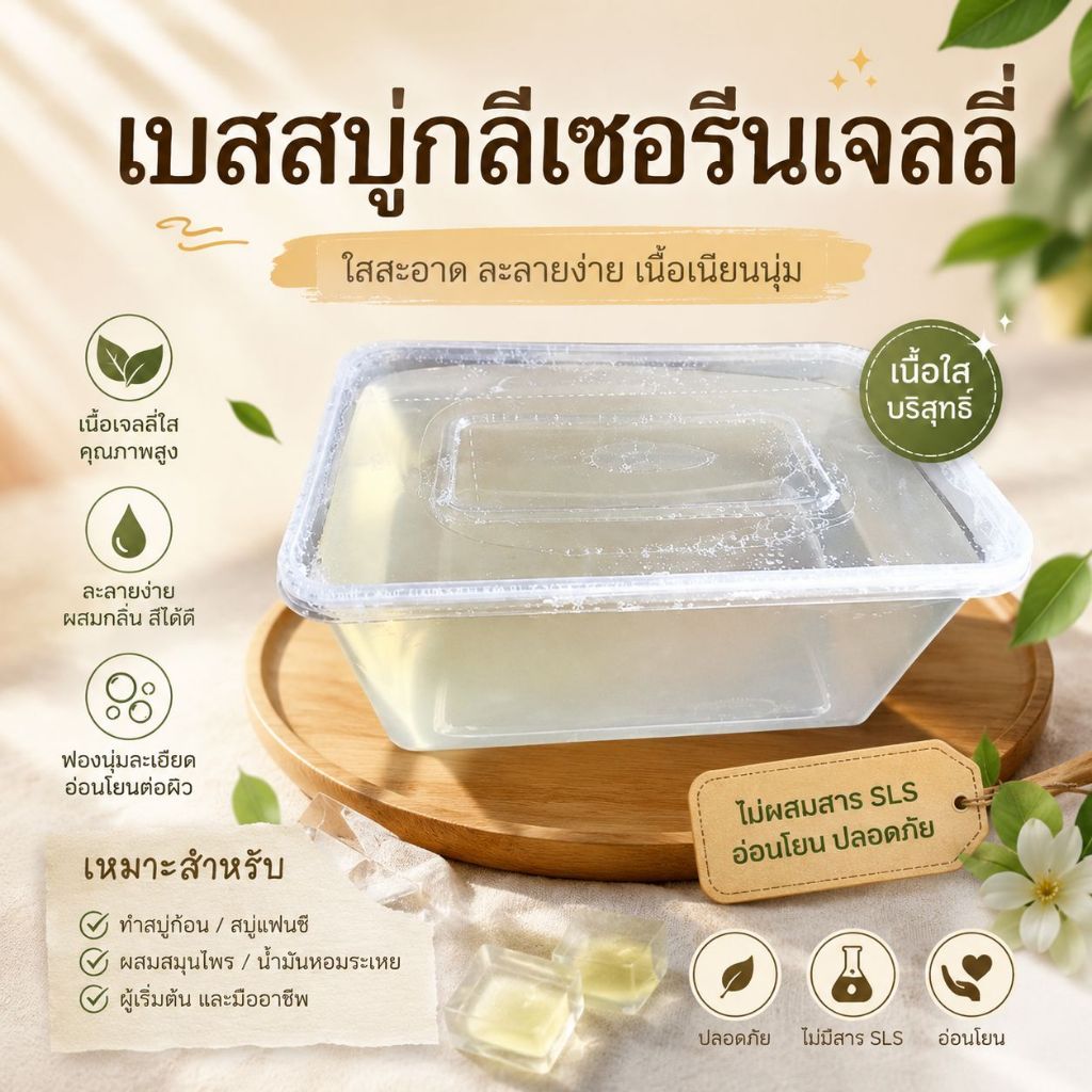 เบสเจลลี่ เบสสบู่นุ่มนิ่ม ขนาด1กิโลกรัม เบสเนื้อเยลลี่