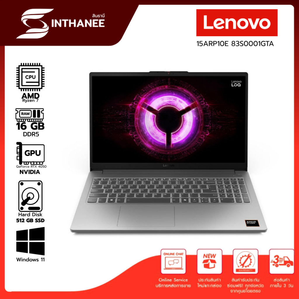 Sinthanee โน๊ตบุ๊ค Lenovo LOQ 15ARP10E-83S0001GTA