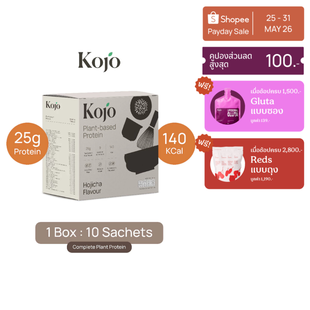 1 Box : Kojo Plant Based Protein โปรตีนจากพืช1 กล่อง Complete Plant-Protein ทุกรสชาติ