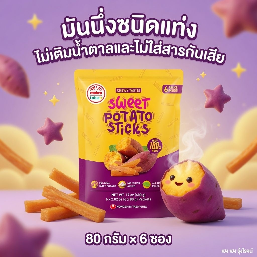 [แพ็ค6ซอง] Nongshim นงชิม สวีท โปเตโต้ สติ๊ก มันหวานนึ่งชนิดแท่ง มันหนึบแบบแท่ง 80 กรัม/ซอง