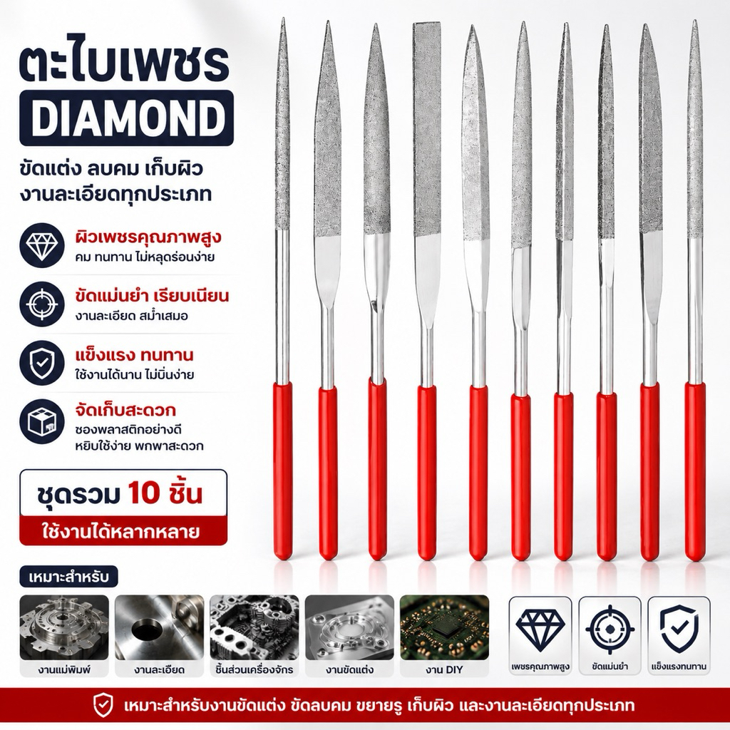ตะไบเพชร แบบรวม 1ชุด 10ตัว - Diamond Files Set**ขายดี**