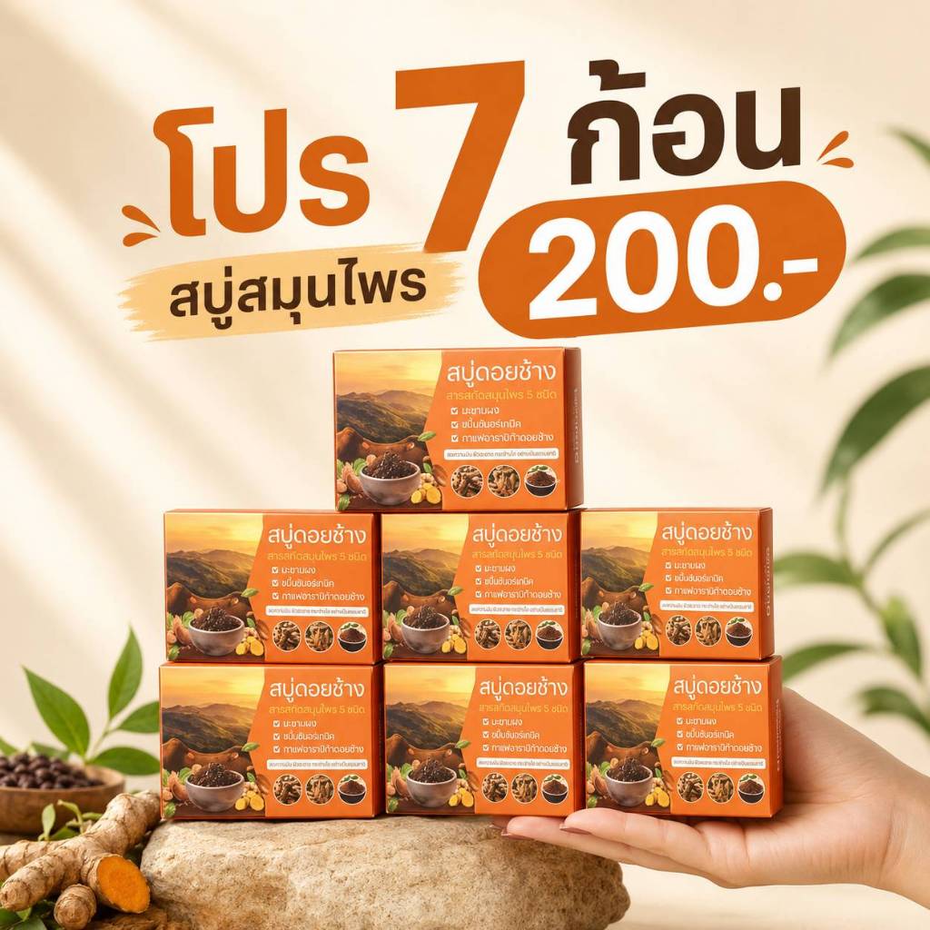 สบุ่ดอยช้าง สบู่สมุนไพร 50 กรัม  7 ก้อน
