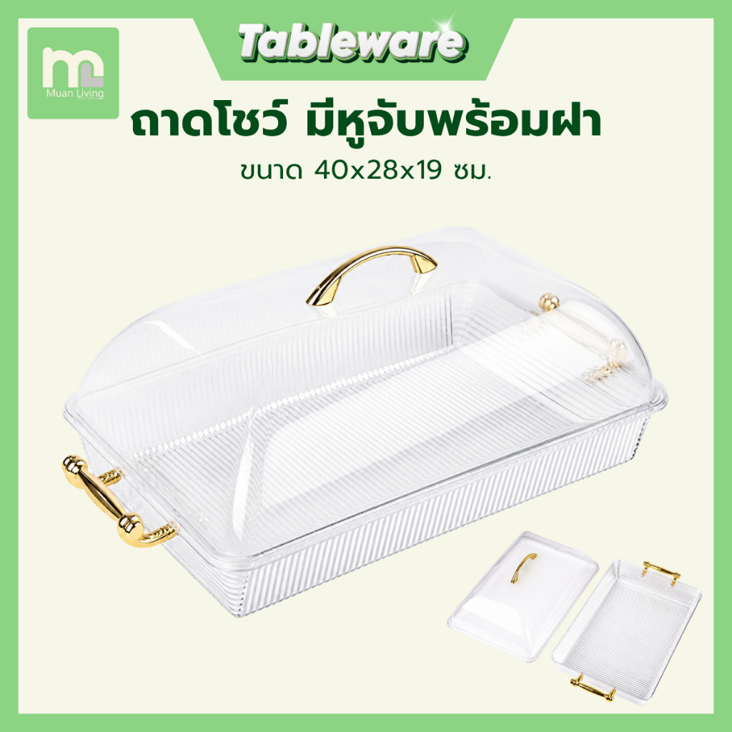 ถาดเหลี่ยม ถาดโชว์ มีหูจับ พร้อมฝาปิด กันฝุ่นและแมลงได้ดี ถาดโชว์ พลาสติกใส โดย Muan Living