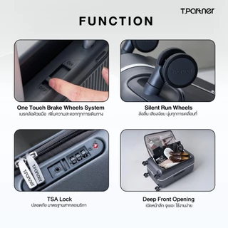 เปิดหน้าหยิบของง่าย | Tpartner GLAMOROUS กระเป๋าเดินทางเฟรมอลูมิเนียม TSA Lock ระบบเบรก ล้อหมุน 360° 20/28/32 นิ้ว
