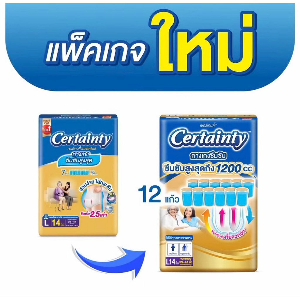 ***จำกัดการซื้อ1ลัง/1ออเดอร์*** Certainty Gold Pants Diaper เซอร์เทนตี้ผ้าอ้อมสำเร็จรูปแบบกางเกงซึมซับสูงสุด
