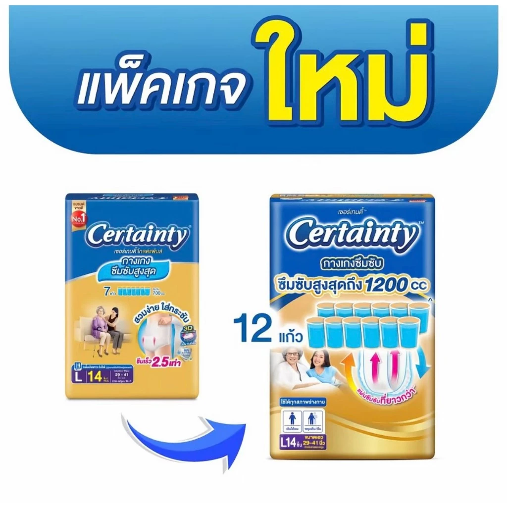 ***จำกัดการซื้อ1ลัง/1ออเดอร์*** Certainty Gold Pants Diaper เซอร์เทนตี้ผ้าอ้อมสำเร็จรูปแบบกางเกงซึมซับสูงสุด