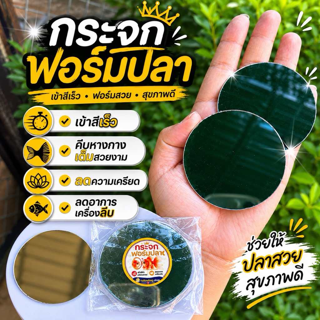 (ชุด12ชิ้น)กระจกฟอร์มปลา วงกลมขนาด6.5cm.