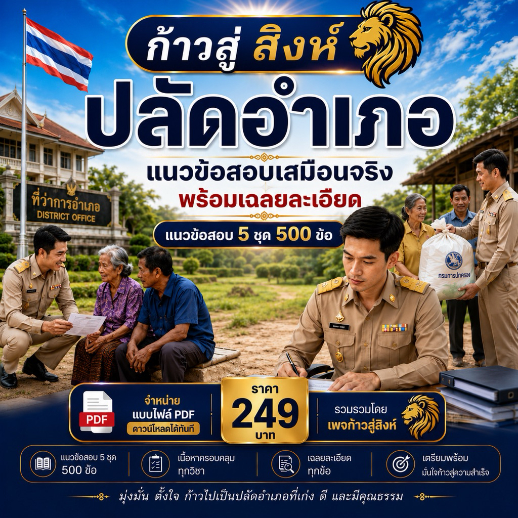 E - BOOK แนวข้อสอบปลัดอำเภอก้าวสู่สิงห์ 500 ข้อ พร้อมเฉลยละเอียด อัพเดท 2569