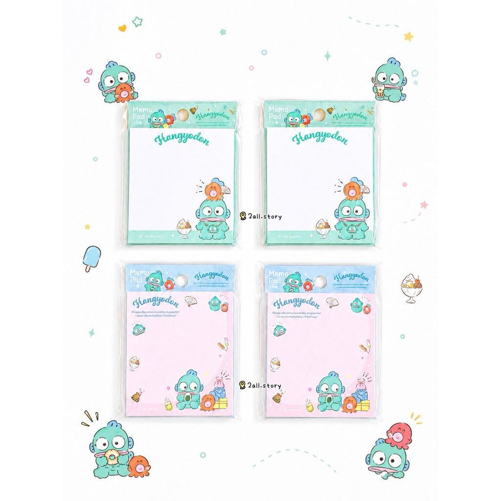 Sanrio Memo Pad กระดาษโน้ต ไม่มีกาว ลายฮังเกียวดง Hangyodon 1 ชิ้น งานแท้ Moshi Moshi