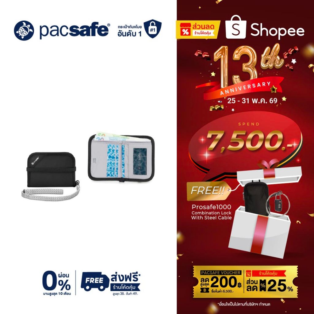 Pacsafe RFIDsafe V50 RFID Blocking Compact Wallet กระเป๋าสตางค์ กระเป๋ากันขโมย