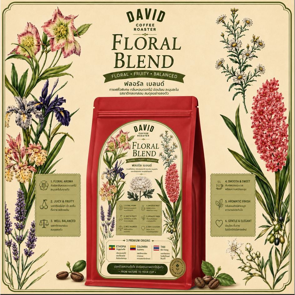 เมล็ดกาแฟเบลนกลิ่นหอมโทนดอกไม้ ( Floral Blend)