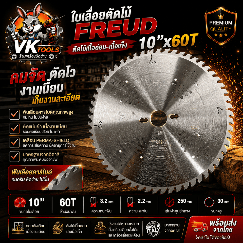 ใบเลื่อย FREUD 10"x60T(ตัดไม้) LG2B0700 ของแท้ 100%