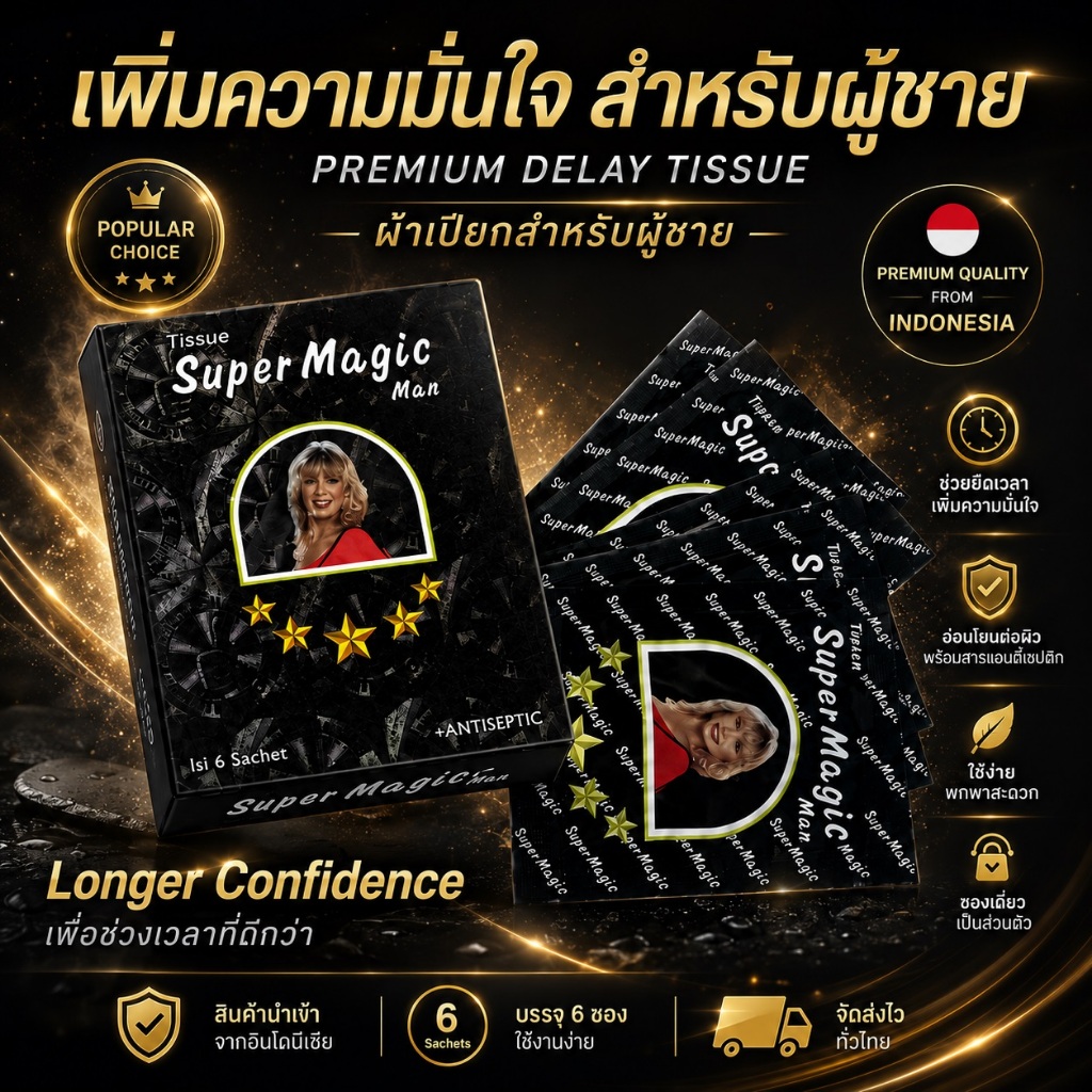 แผ่นเช็ด(ทิชชุเปียก) ช-ล-อ- การ ห-ลั่-ง สำหรับผู้ชาย Super magic man