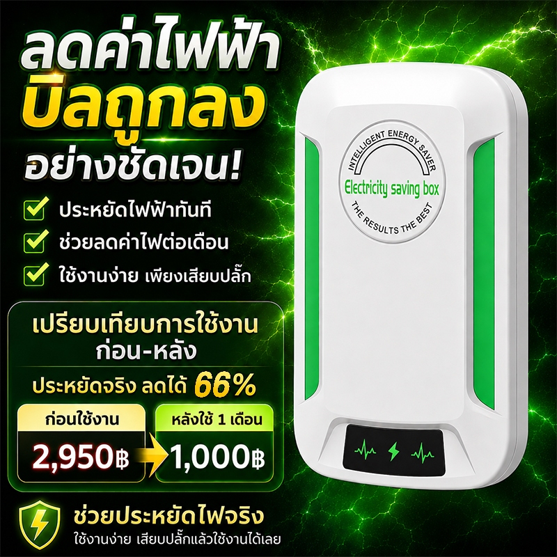 เครื่องประหยัดพลังงาน/เครื่องลดพลังงาน  อุปกรณ์ประหยัดไฟฟ้า ลดค่าไฟฟ้า ใช้ในบ้าน วัสดุคุณภาพสูงใช้งานง่าย