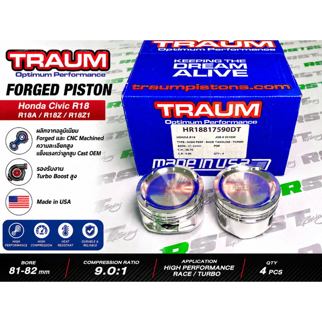TRAUM Piston Forged USA Honda Civic L15 R18 K20 K24 Engine Turbo ลูกสูบฟอร์จเกจ