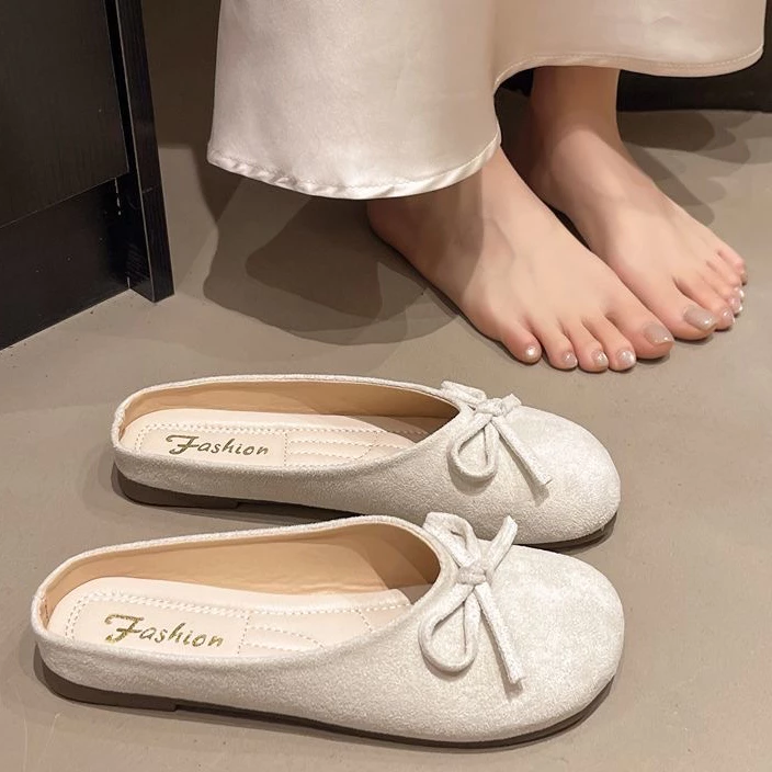 DudleyVictoria66 รองเท้าแตะส้นแบนผู้หญิงมีโบว์ ใส่สบายพื้นนุ่ม ไม่เจ็บเท้า เหมาะกับทุกโอกาส