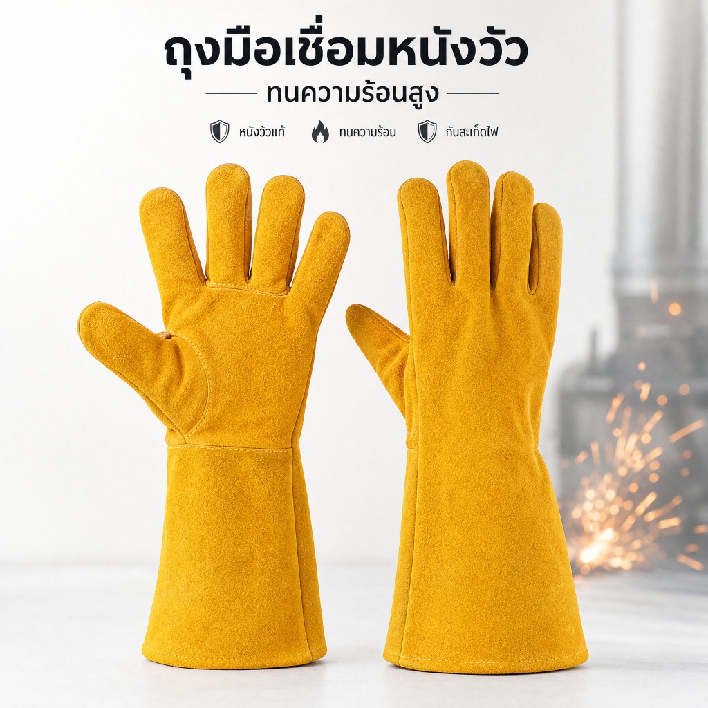 Autoview ถุงมือหนังงานเชื่อม แบบสั้น/ยาว หนังแท้ ทนไฟ กันร้อน ใส่สบาย สำหรับช่างเชื่อม