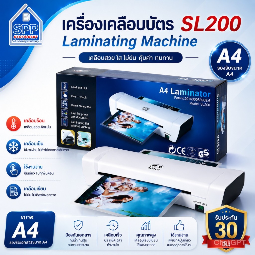 เครื่องเคลือบบัตร A4 รุ่น SL200/รุ่น SL299 เครื่องเคลือบเอกสาร Laminator A4 เคลือบบัตร ที่เคลือบเอกส