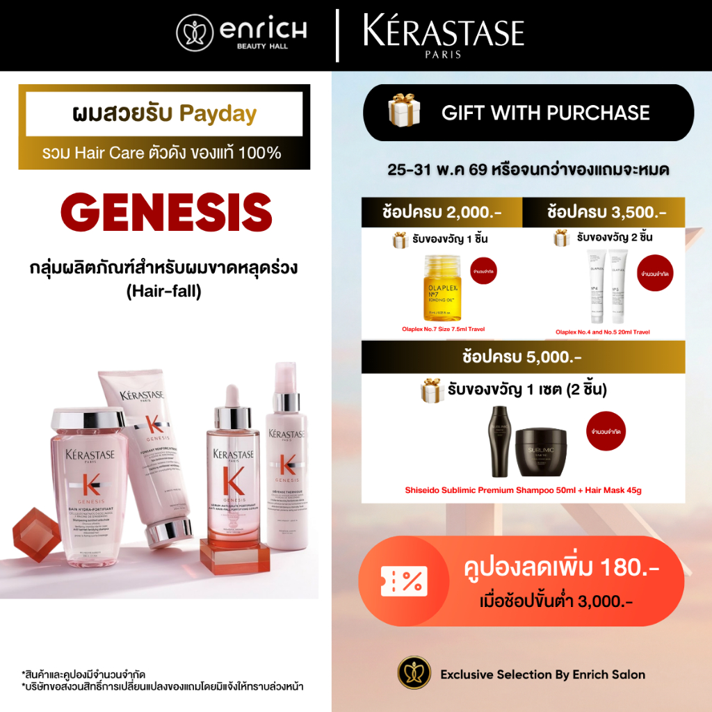 KERASTASE GENESIS ลดปัญหาเส้นผมหลุดร่วง และเปราะขาดระหว่างเส้น แชมพู ครีมนวด ทรีทเม้นท์ และเซรั่ม