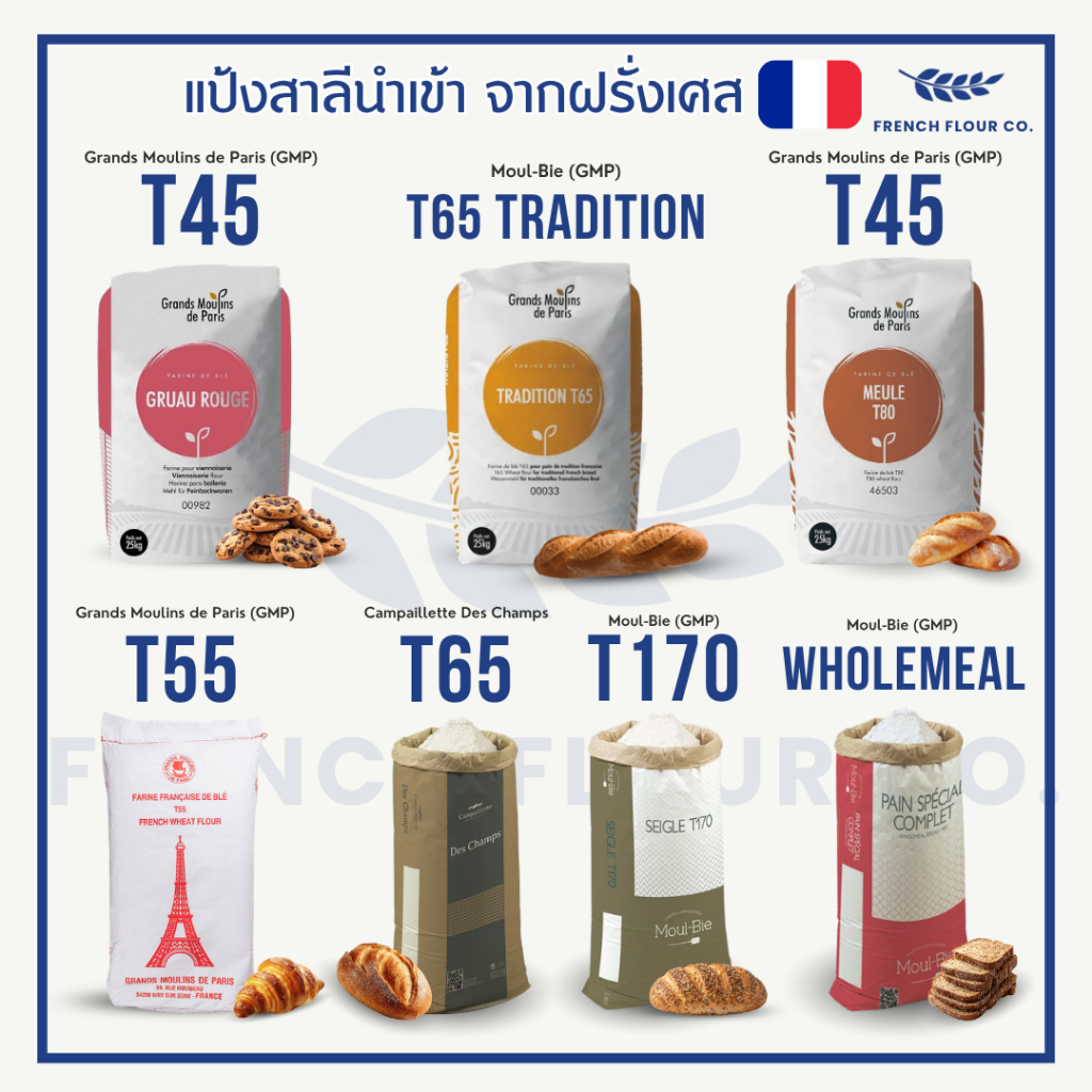 (แบ่งขาย1KG) แป้งสาลี แป้งไรย์ แป้งโฮลวีทฝรั่งเศส T45,T55,T65,T65Tradition,T80, T170,Wholemeal แท้100% นำเข้าจากฝรั่งเศส