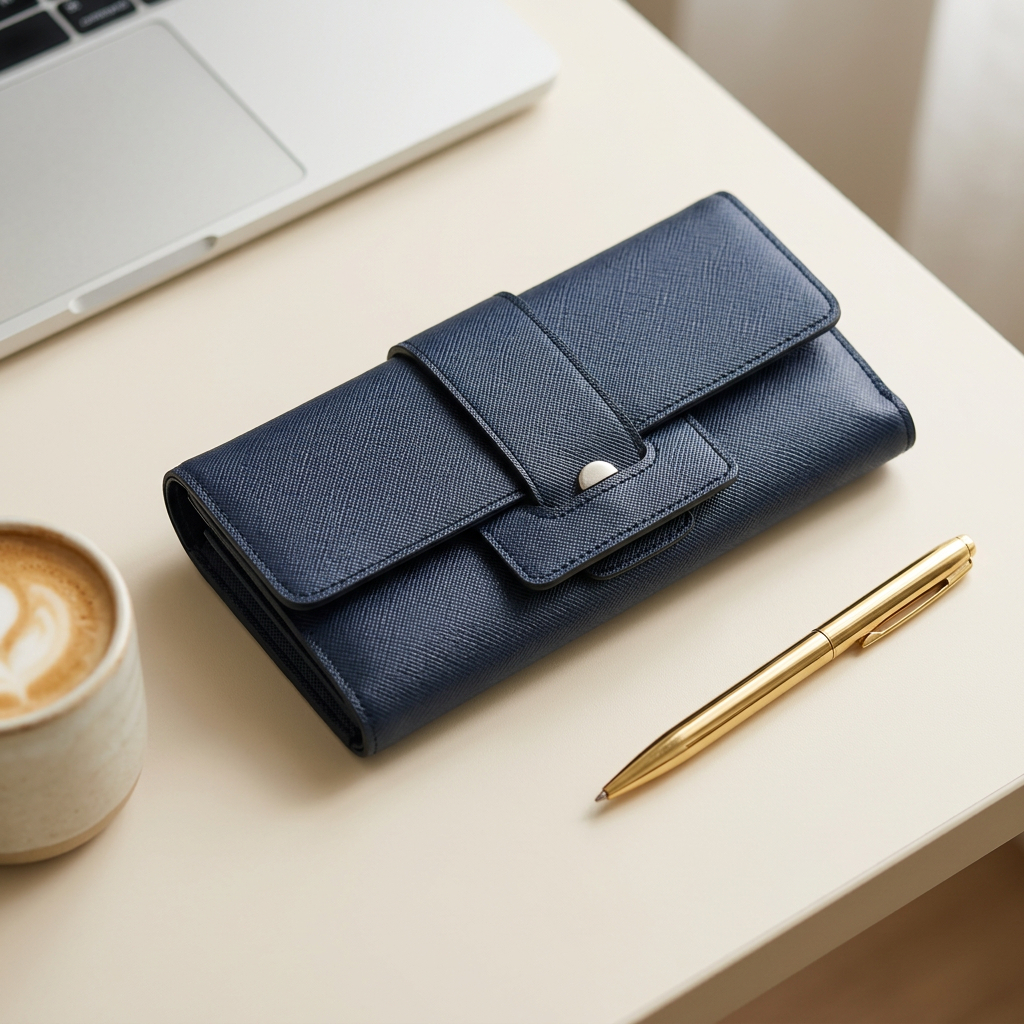 กระเป๋าสตางค์ใบยาว Busy Ellie รุ่น Signature สลักชื่อฟรี Customized กระเป๋าตังค์ผู้หญิง หนัง Saffiano คลัทช์ออกงาน