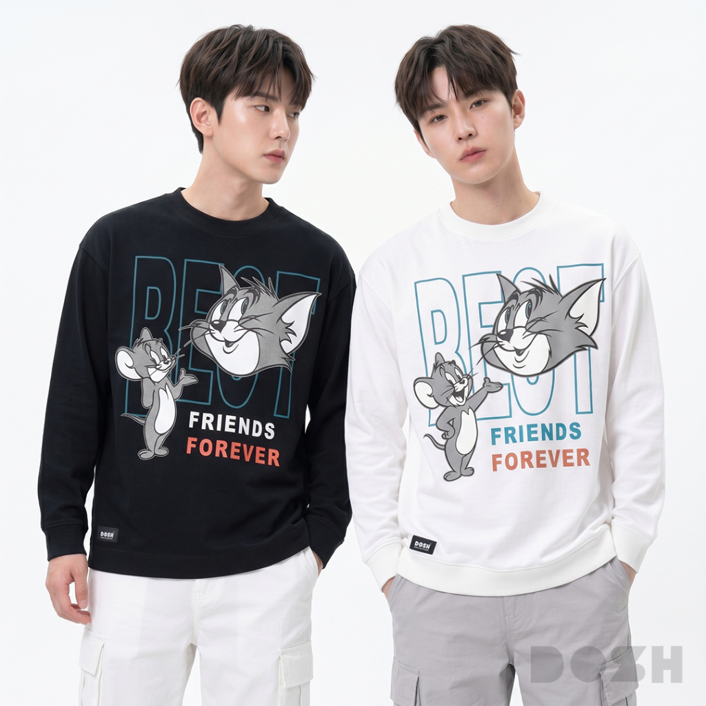 DOSH-UT MEN'S LONG SLEEVE T-SHIRTS TOM AND JERRY เสื้อยืดแขนยาว 2สี (ขาว-ดำ) 1FLTJMT5014 (S-XL)