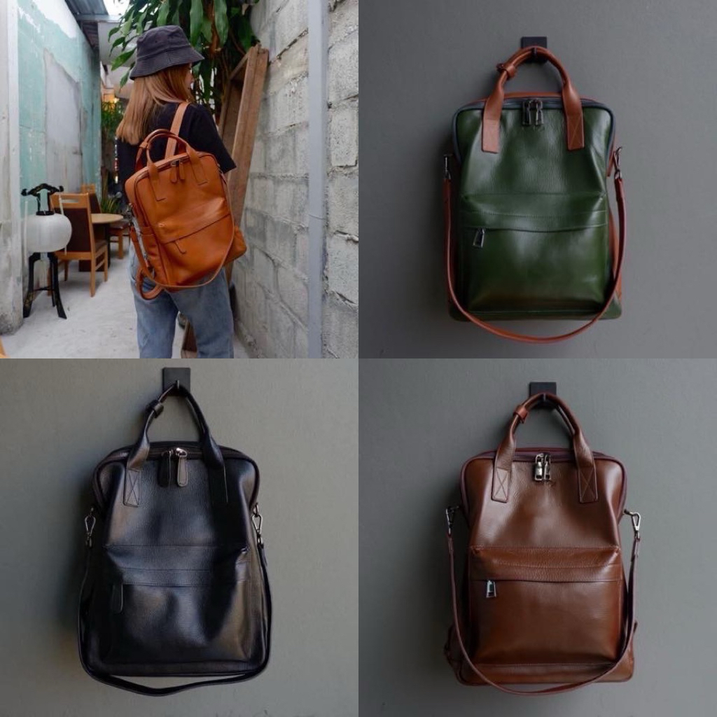 EnneBags🎒เป้ รุ่นTravel หนังวัวแท้ ใส่A4ได้ สะพายหลัง สะพายข้างได้ #madeinthailand🇹🇭