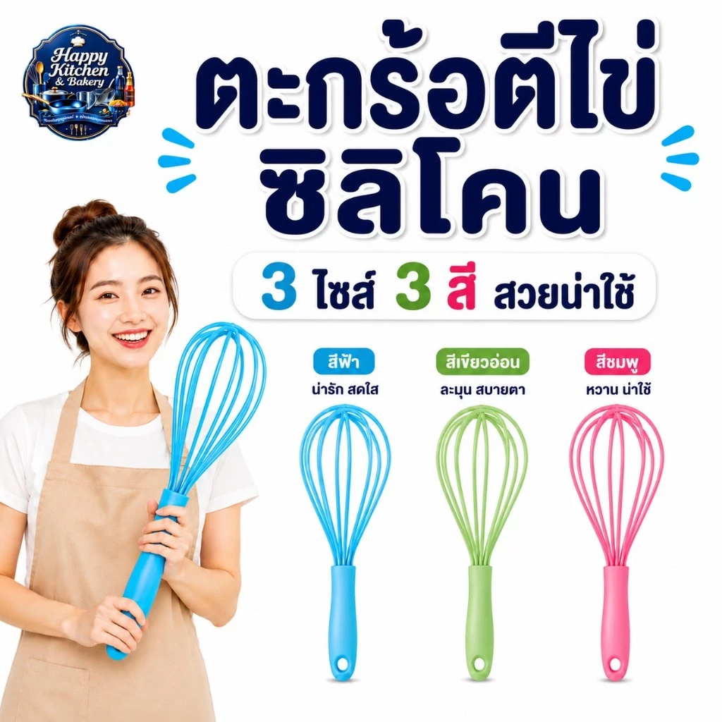 ตะกร้อมือซิลิโคน ตีไข่ ตีแป้ง ด้ามจับนุ่ม ไม่ลื่น อุปกรณ์เบเกอรี่ ใช้กับกระทะเคลือบได้ ในไทยส่งด่วน🚀
